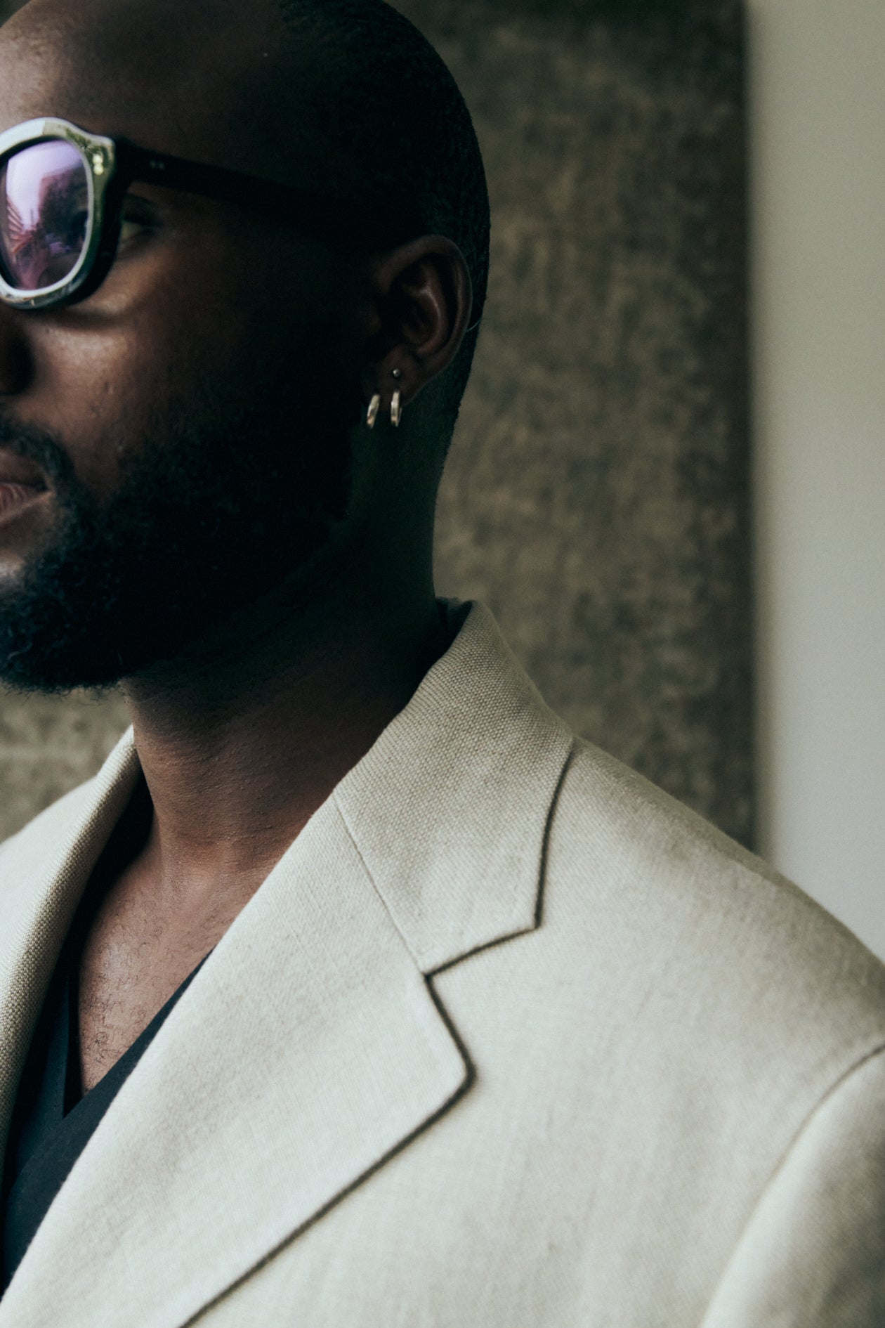 b. linen long blazer notch lapel