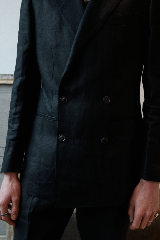 linen suit double breasted